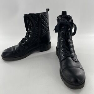 Quilted Moto Biker Womens Boot Combat Goth Nine West Bootie Zip Faux Leather 9.5